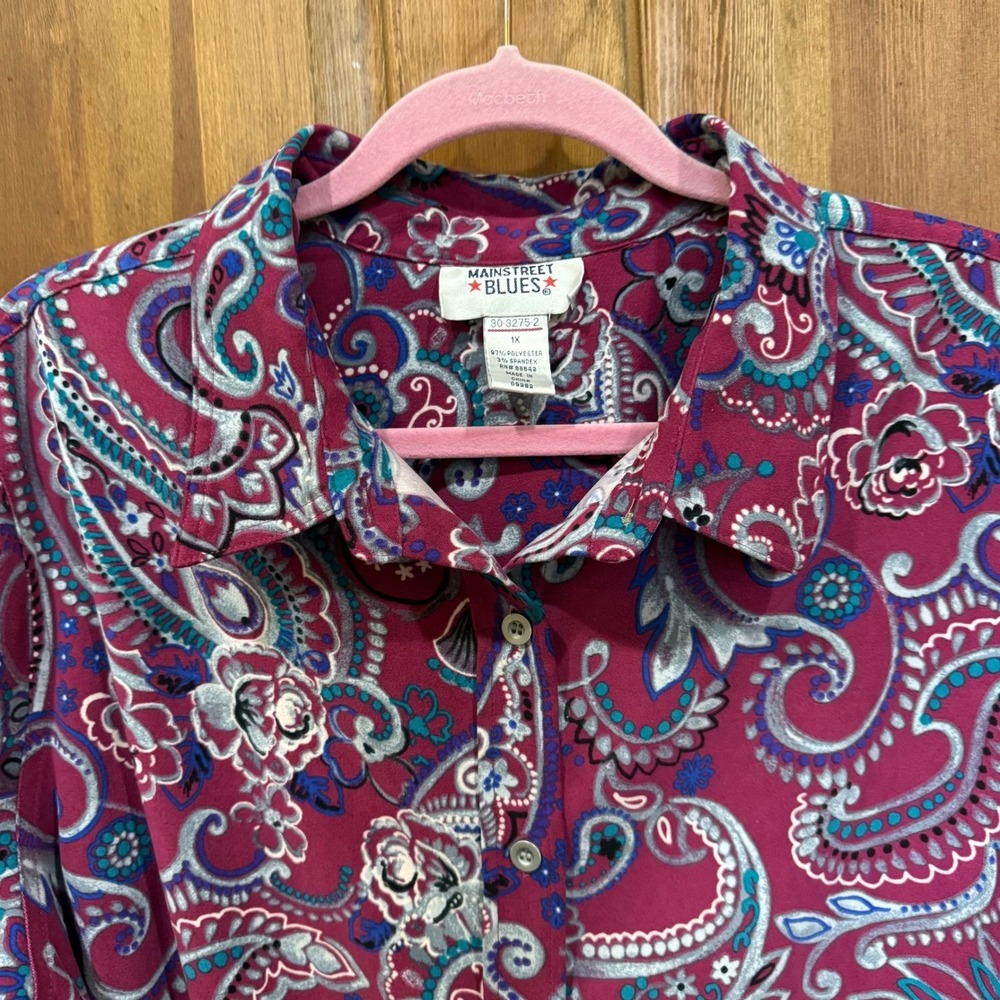 Mainstreet Blues Womens Paisley Print Long Sleeve Button Up Shirt Top Tunic 1X - Picture 2 of 5